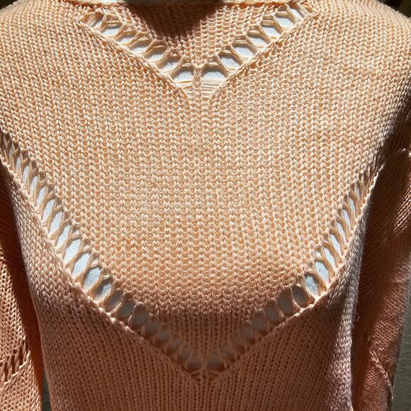 Cato L Peach Open Knit Sweater NWT Crochet Boho Quiet Luxury Coastal Resort Top - Picture 10 of 13